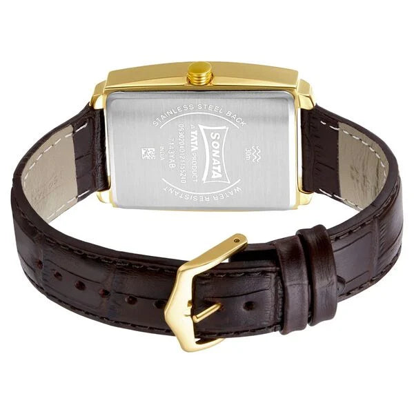 Sonata Quartz Analog with Date Leather Strap Watch for Men 7143yl02 - KRISHNA WATCH COMPANY