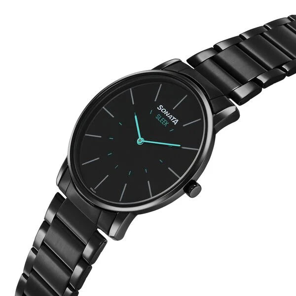 Sonata Sleek Quartz Analog Black Dial Black Stainless Steel Strap Watch For Men 7152nm01 - KRISHNA WATCH COMPANY