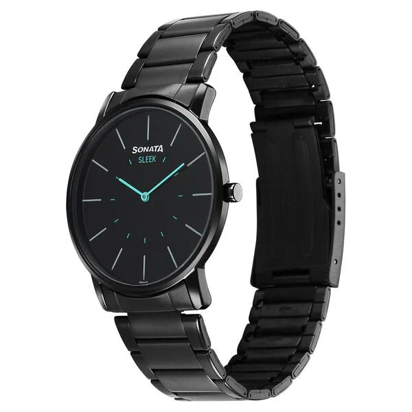 Sonata Sleek Quartz Analog Black Dial Black Stainless Steel Strap Watch For Men 7152nm01 - KRISHNA WATCH COMPANY