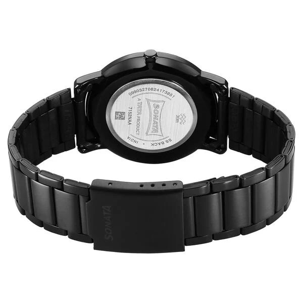 Sonata Sleek Quartz Analog Black Dial Black Stainless Steel Strap Watch For Men 7152nm01 - KRISHNA WATCH COMPANY
