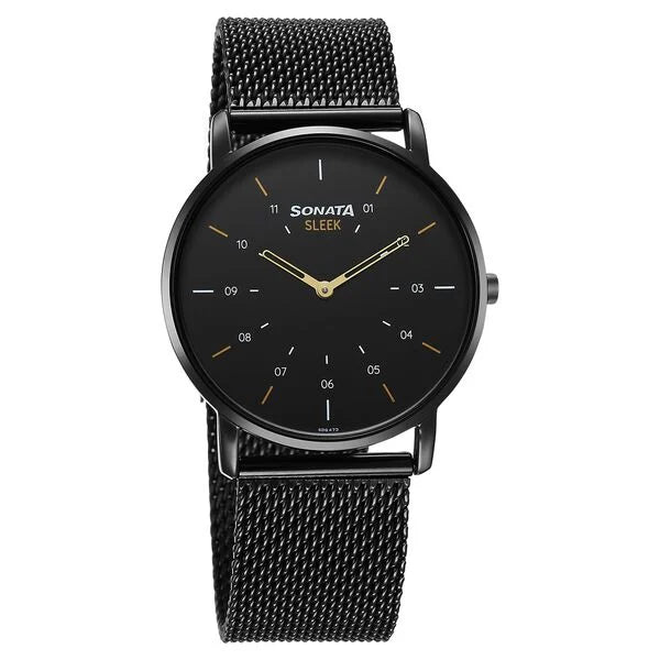 Sonata Sleek Quartz Analog Black Dial Black Stainless Steel Strap Watch For Men 7152nm02 - KRISHNA WATCH COMPANY