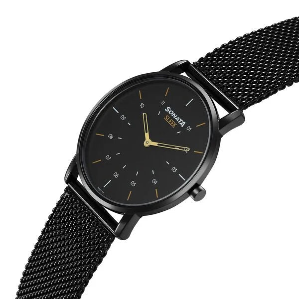 Sonata Sleek Quartz Analog Black Dial Black Stainless Steel Strap Watch For Men 7152nm02 - KRISHNA WATCH COMPANY