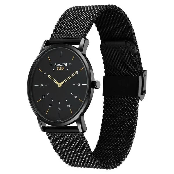 Sonata Sleek Quartz Analog Black Dial Black Stainless Steel Strap Watch For Men 7152nm02 - KRISHNA WATCH COMPANY