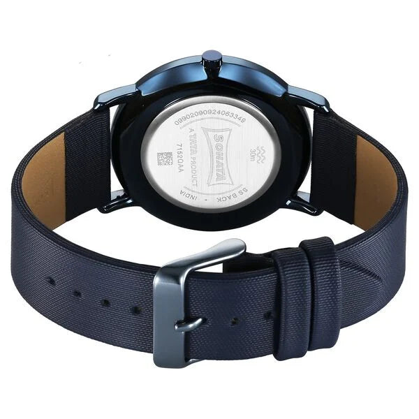 Sonata Sleek Quartz Analog Blue Dial Blue Leather Strap Watch For Men 7152ql01 - KRISHNA WATCH COMPANY