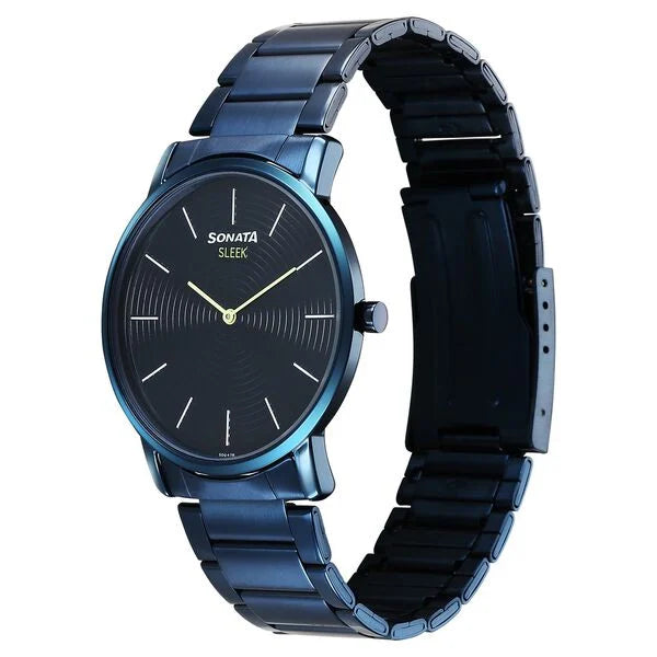 Sonata Sleek Quartz Analog Blue Dial Blue Stainless Steel Strap Watch For Men 7152qm01 - KRISHNA WATCH COMPANY