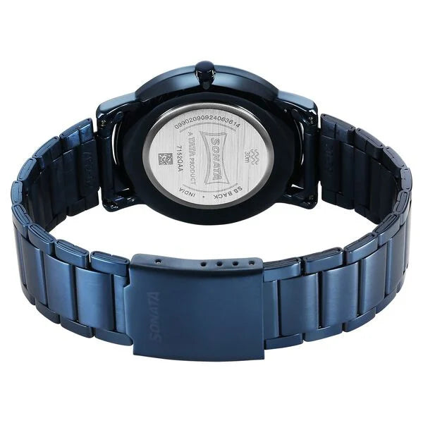 Sonata Sleek Quartz Analog Blue Dial Blue Stainless Steel Strap Watch For Men 7152qm01 - KRISHNA WATCH COMPANY
