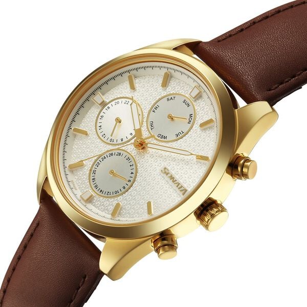Sonata Magna Quartz Multifunction Watch For Men - 7155YL01 - KRISHNA WATCH COMPANY