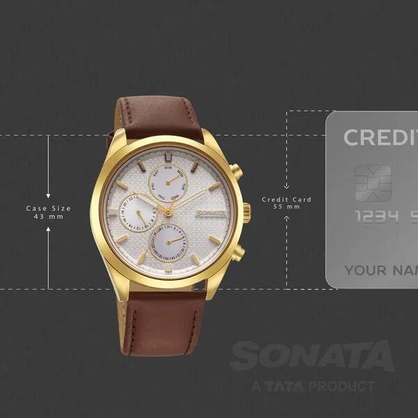 Sonata Magna Quartz Multifunction Watch For Men - 7155YL01 - KRISHNA WATCH COMPANY