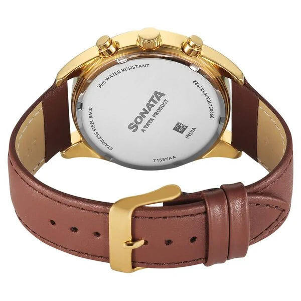 Sonata Magna Quartz Multifunction Watch For Men - 7155YL01 - KRISHNA WATCH COMPANY