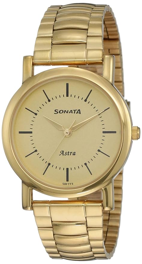Sonata Analog Champagne Dial Men's Watch - 77049YM01 - KRISHNA WATCH COMPANY