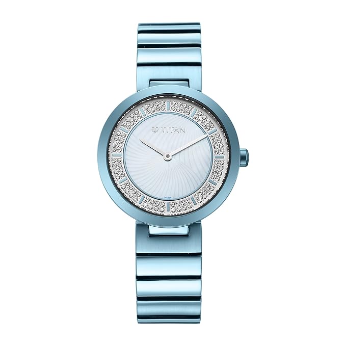 Titan Quartz Analog Blue Dial Stainless Steel Strap Watch for Women 95162QM02