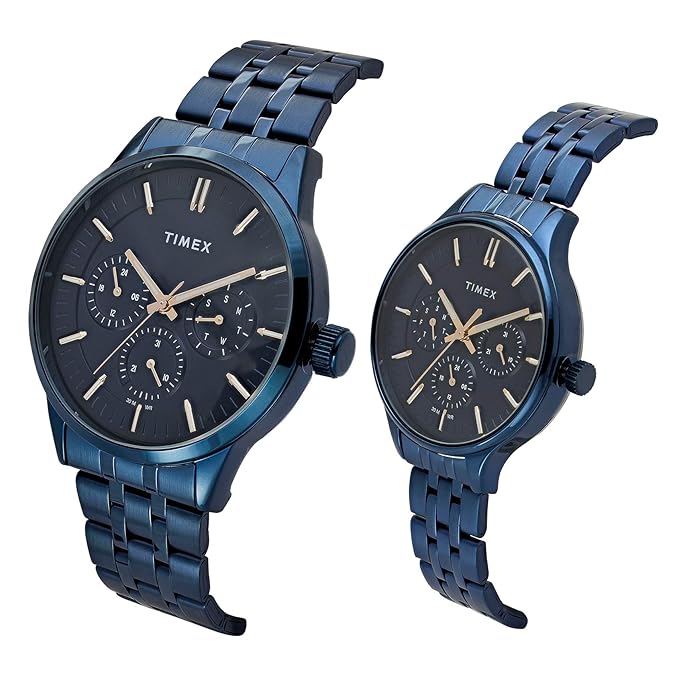 TIMEX Blue Round Dial Analog Pair's Watch - TW00PR319 - KRISHNA WATCH COMPANY