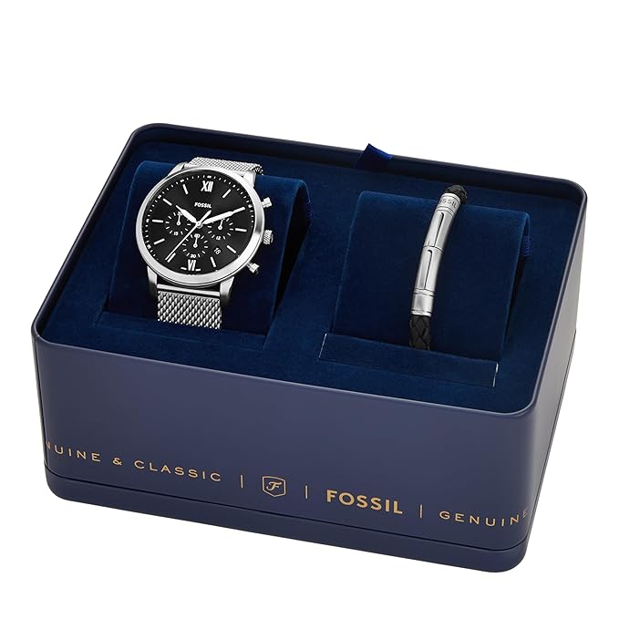 Fossil Neutra Chronograph Stainless Steel Mesh Watch and Bracelet Box Set FS6020SET - KRISHNA WATCH COMPANY