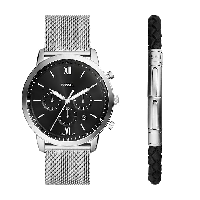 Fossil Neutra Chronograph Stainless Steel Mesh Watch and Bracelet Box Set FS6020SET - KRISHNA WATCH COMPANY
