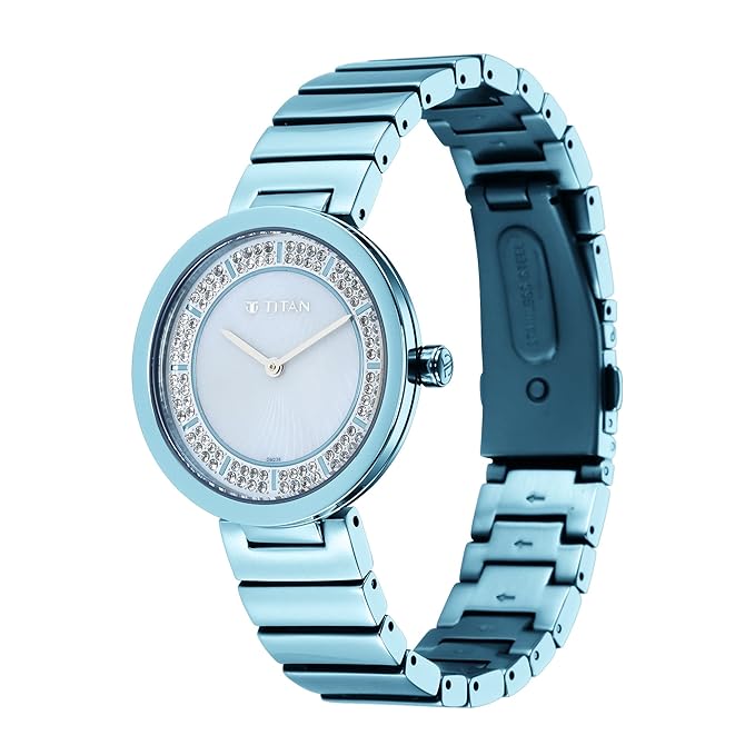Titan Quartz Analog Blue Dial Stainless Steel Strap Watch for Women 95162QM02 - KRISHNA WATCH COMPANY