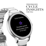 Noise Diva Araya Smartwatch for Women with AMOLED Display (850 Nits), 60 Precision-Set Crystals, Cycle Tracking, Skin Temperature, SOS with Live Location, 100+ Watch Faces - Iconic Silver
