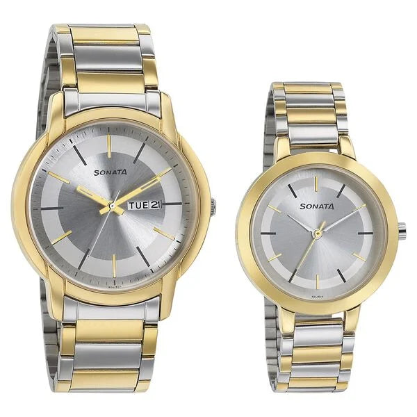 Sonata Quartz Analog Silver Dial Metal Strap Watch for Couple ns770318141bm01p - KRISHNA WATCH COMPANY