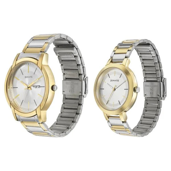 Sonata Quartz Analog Silver Dial Metal Strap Watch for Couple ns770318141bm01p - KRISHNA WATCH COMPANY