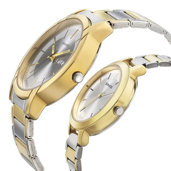 Sonata Quartz Analog Silver Dial Metal Strap Watch for Couple ns770318141bm01p - KRISHNA WATCH COMPANY