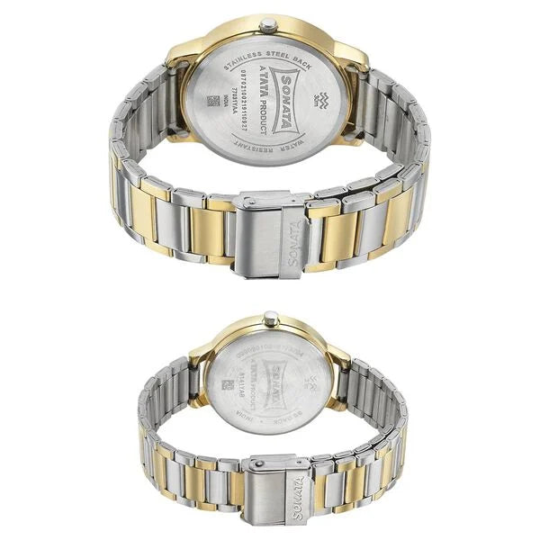 Sonata Quartz Analog Silver Dial Metal Strap Watch for Couple ns770318141bm01p - KRISHNA WATCH COMPANY