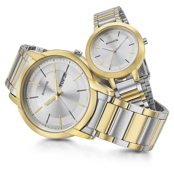 Sonata Quartz Analog Silver Dial Metal Strap Watch for Couple ns770318141bm01p - KRISHNA WATCH COMPANY