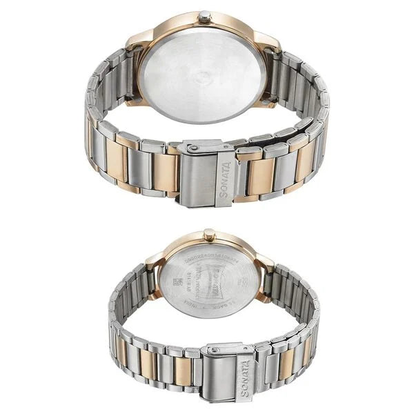 Sonata Quartz Analog Silver Dial Metal Strap Watch for Couple ns770318141km01p - KRISHNA WATCH COMPANY