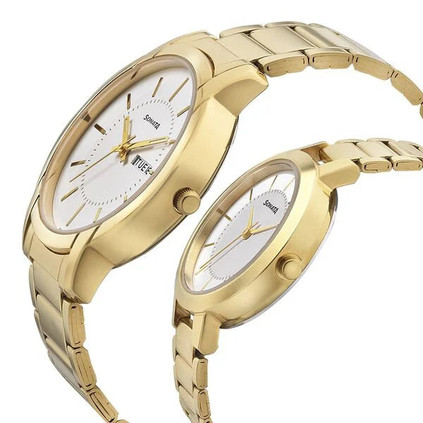 Sonata Quartz Analog White Dial Metal Strap Watch for Couple ns770318141ym01p - KRISHNA WATCH COMPANY