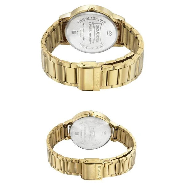 Sonata Quartz Analog White Dial Metal Strap Watch for Couple ns770318141ym01p - KRISHNA WATCH COMPANY
