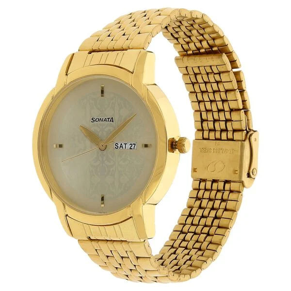 Sonata Quartz Analog with Day and Date Watch for Men - 77031YM04 - KRISHNA WATCH COMPANY