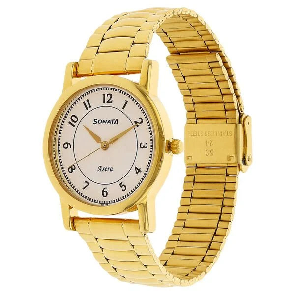 Sonata Quartz Analog White Dial Stainless Steel Strap Watch for Men - 77049YM03 - KRISHNA WATCH COMPANY