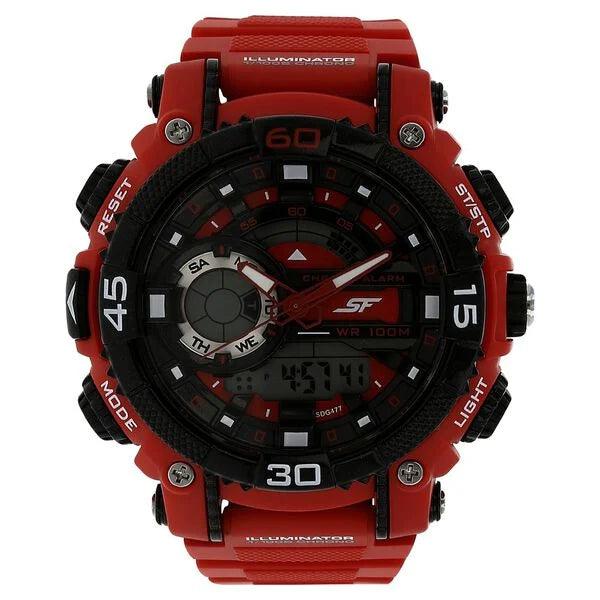 SF Quartz Analog Digital Black Dial Plastic Strap Watch for Men 77070pp02 - KRISHNA WATCH COMPANY