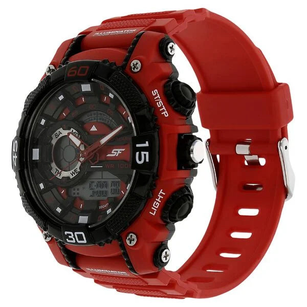 SF Quartz Analog Digital Black Dial Plastic Strap Watch for Men 77070pp02 - KRISHNA WATCH COMPANY