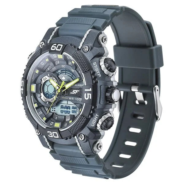 SF Quartz Analog Digital Grey Dial PU Strap Watch for Men 77070pp07 - KRISHNA WATCH COMPANY