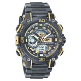 SF Quartz Analog Digital Golden Dial PU Strap Watch for Men 77070pp08