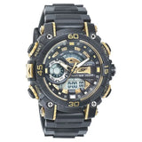 SF Quartz Analog Digital Golden Dial PU Strap Watch for Men 77070pp08