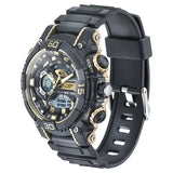 SF Quartz Analog Digital Golden Dial PU Strap Watch for Men 77070pp08