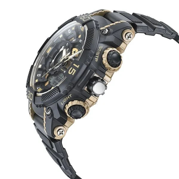 SF Quartz Analog Digital Golden Dial PU Strap Watch for Men 77070pp08 - KRISHNA WATCH COMPANY
