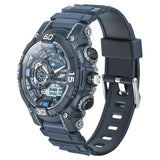 SF Quartz Analog Digital Blue Dial PU Strap Watch for Men 77070pp09