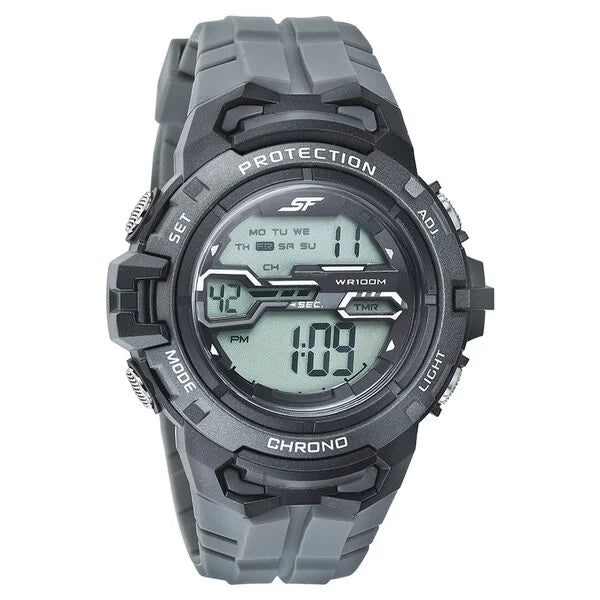 SF Digital Dial Grey PU Strap Watch For Men 77076pp06 - KRISHNA WATCH COMPANY