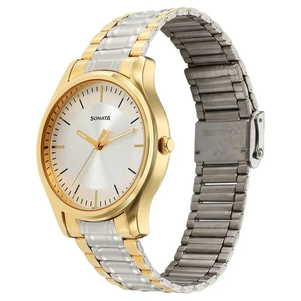 Sonata Traditional Essentials Quartz Analog Silver Dial Stainless Steel Strap Watch for Men 77082bm01 - KRISHNA WATCH COMPANY