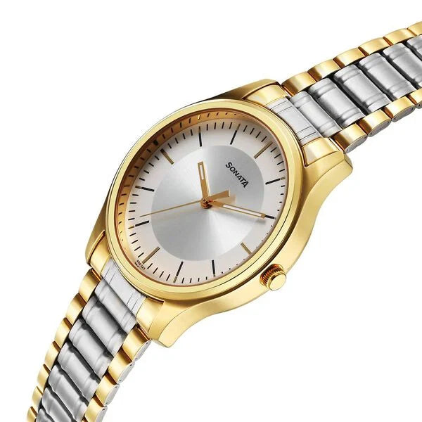 Sonata Traditional Essentials Quartz Analog Silver Dial Stainless Steel Strap Watch for Men 77082bm01 - KRISHNA WATCH COMPANY