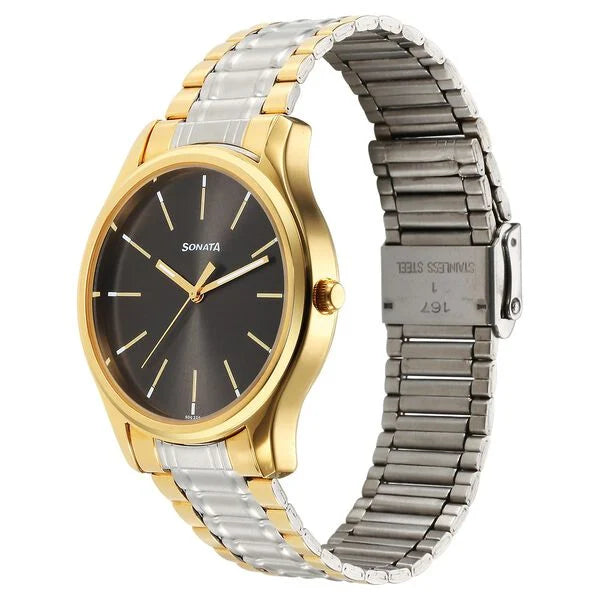 Sonata Traditional Essentials Quartz Analog Grey Dial Watch for Men - 77082BM02 - KRISHNA WATCH COMPANY