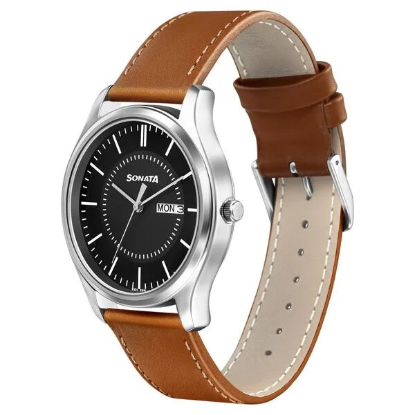 Sonata Quartz Analog with Day and Date Watch for Men 77082sl08w - KRISHNA WATCH COMPANY