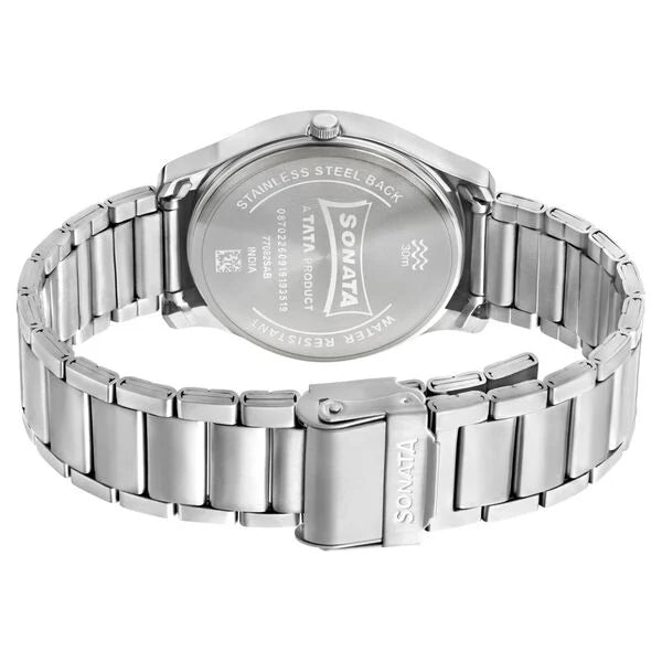 Sonata Quartz Analog with Day and Date Black Dial Watch for Men - 77082SM03W - KRISHNA WATCH COMPANY