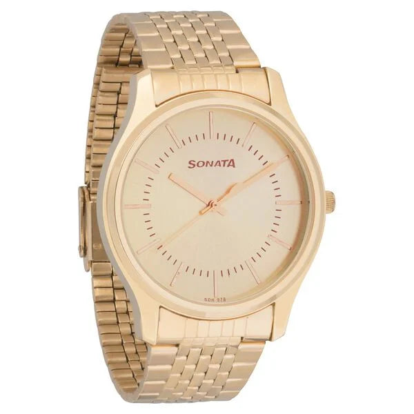 Sonata Quartz Analog Champagne Dial Watch for Men - 77082YM02 - KRISHNA WATCH COMPANY