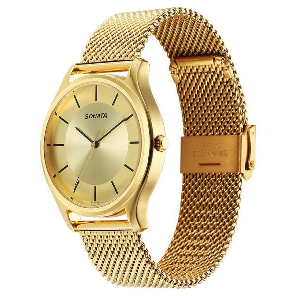Sonata Quartz Analog Champagne Dial Watch for Men - 77082YM09 - KRISHNA WATCH COMPANY