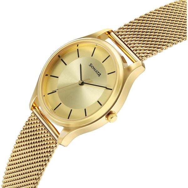 Sonata Quartz Analog Champagne Dial Watch for Men - 77082YM09 - KRISHNA WATCH COMPANY