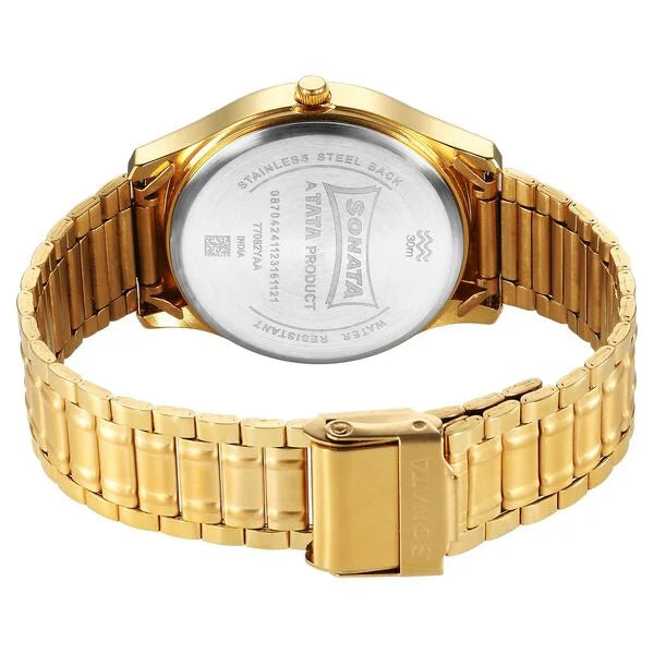 Sonata Traditional Essentials Quartz Analog Champagne Dial Stainless Steel Strap Watch for Men 77082ym11 - KRISHNA WATCH COMPANY