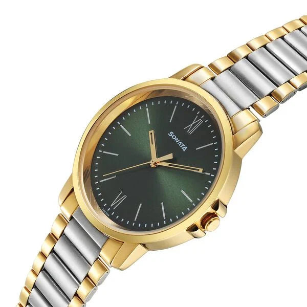 Sonata Traditional Essentials Quartz Analog Green Dial Watch for Men - 77083BM01 - KRISHNA WATCH COMPANY