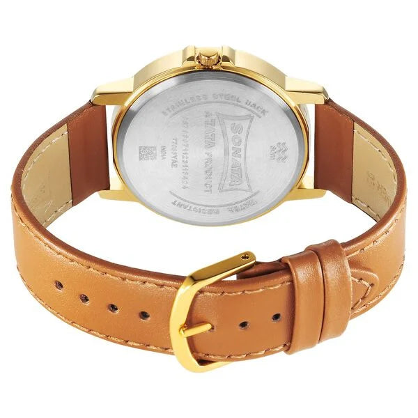 Sonata Traditional Essentials Quartz Analog Green Dial Leather Strap Watch for Men 77083yl04 - KRISHNA WATCH COMPANY